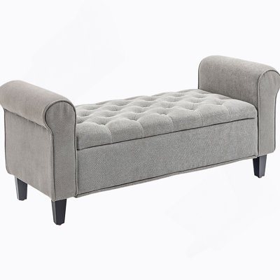 Banc de rangement avec repose-pieds 50 po, banc rembourré avec accoudoirs roulés, pieds en bois, banc de rangement capitonné
