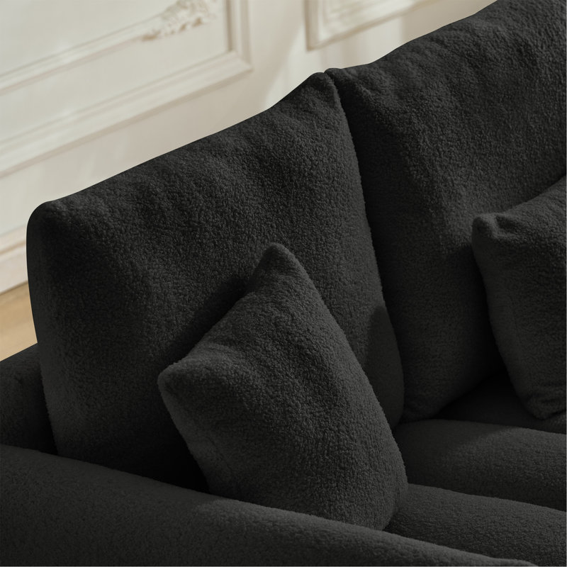Canapé haut de gamme en tissu de qualité supérieure avec 3 coussins de dossier et 3 coussins de dossier, Noir