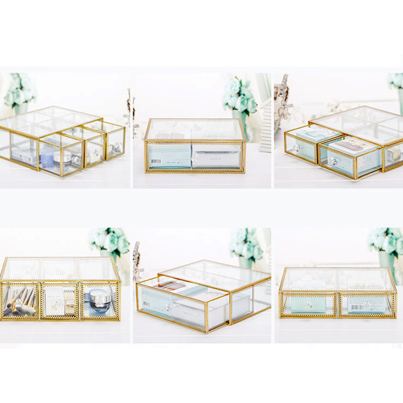 Verre avec organisateur de maquillage en laiton, Transparent / Doré