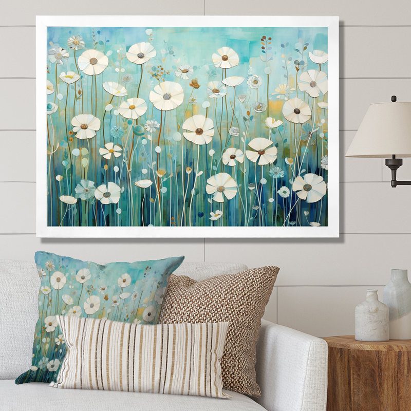 " Refreshing Flower Lagoon ", 34" H x 44" W x 0.5" D, White Single Picture Framed