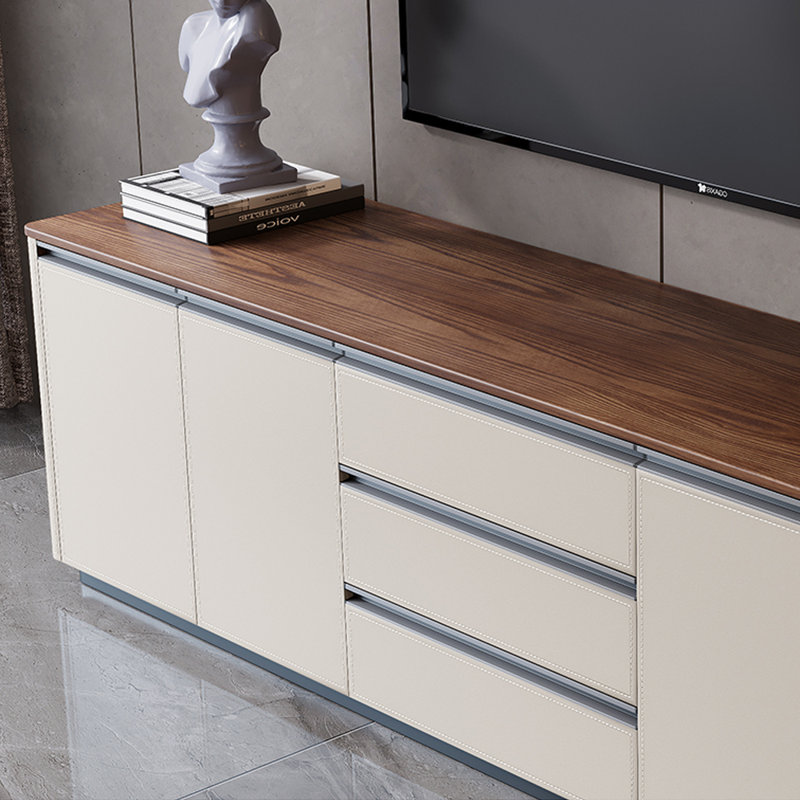 Meuble télé haut de gamme sur pied, Beige, 23.62"H x 70.87"W x 13.78"D