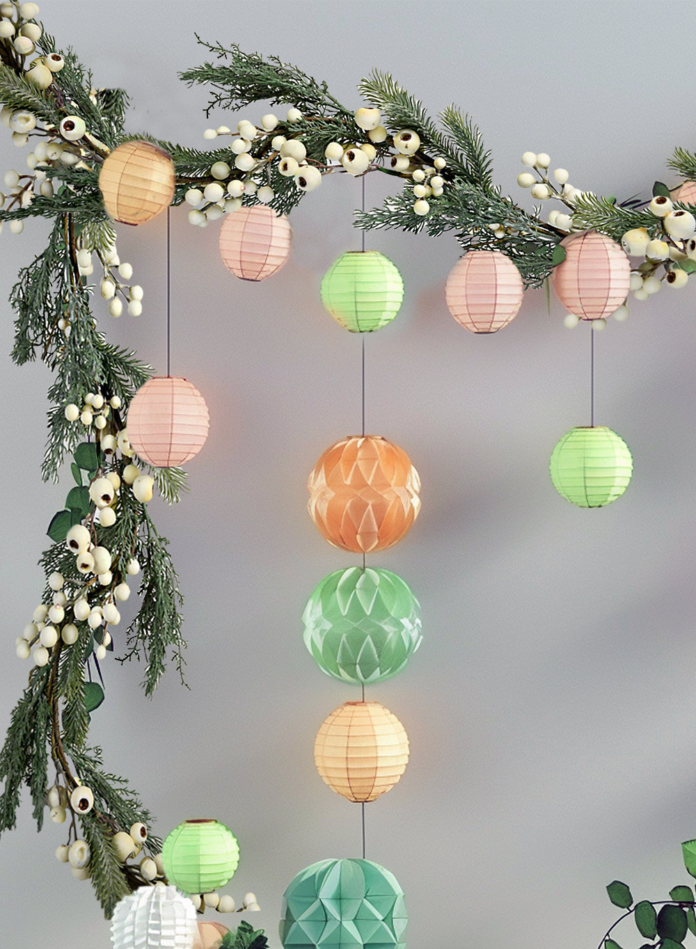 62" Winter Berry Christmas Garland, Green;White
