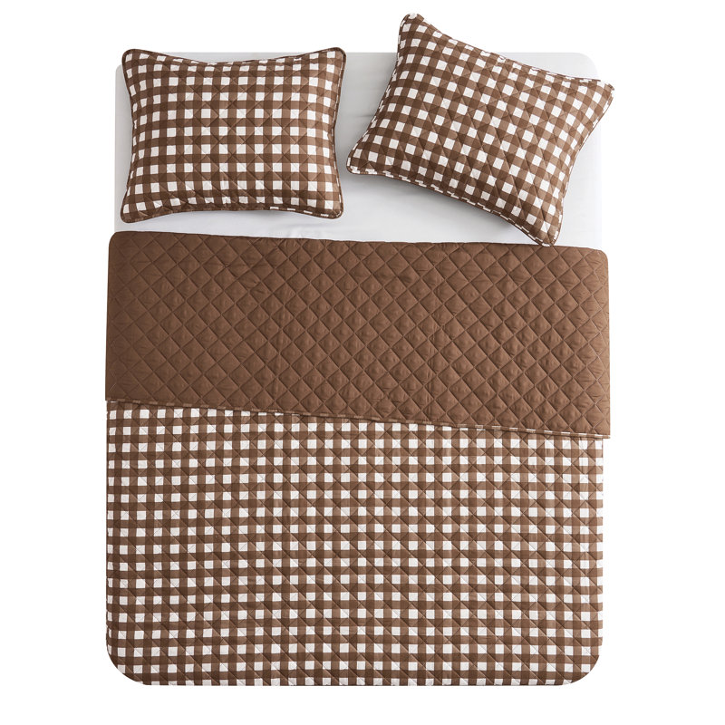 VCNY Home Gingham Microfiber Quilt Set, Queen Quilt + 2 Standard Shams, Chocolate