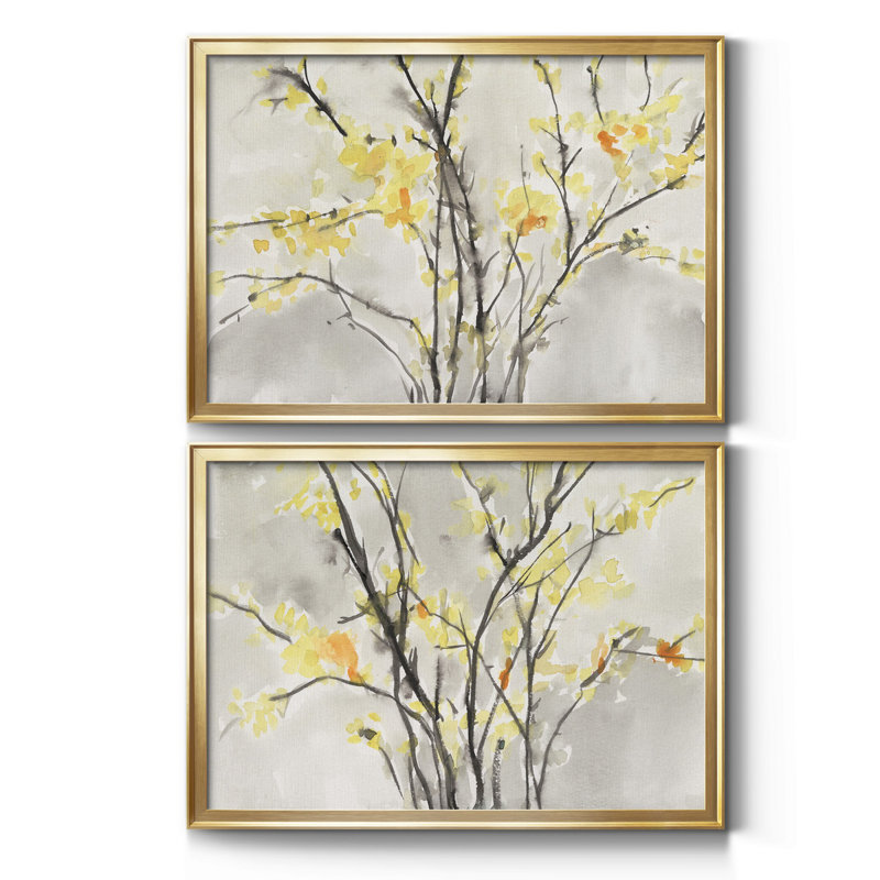 Blissful Elegance I - ensemble de 2 peintures encadrées, Or, H 30,5 po x l 45 po x P 1 po