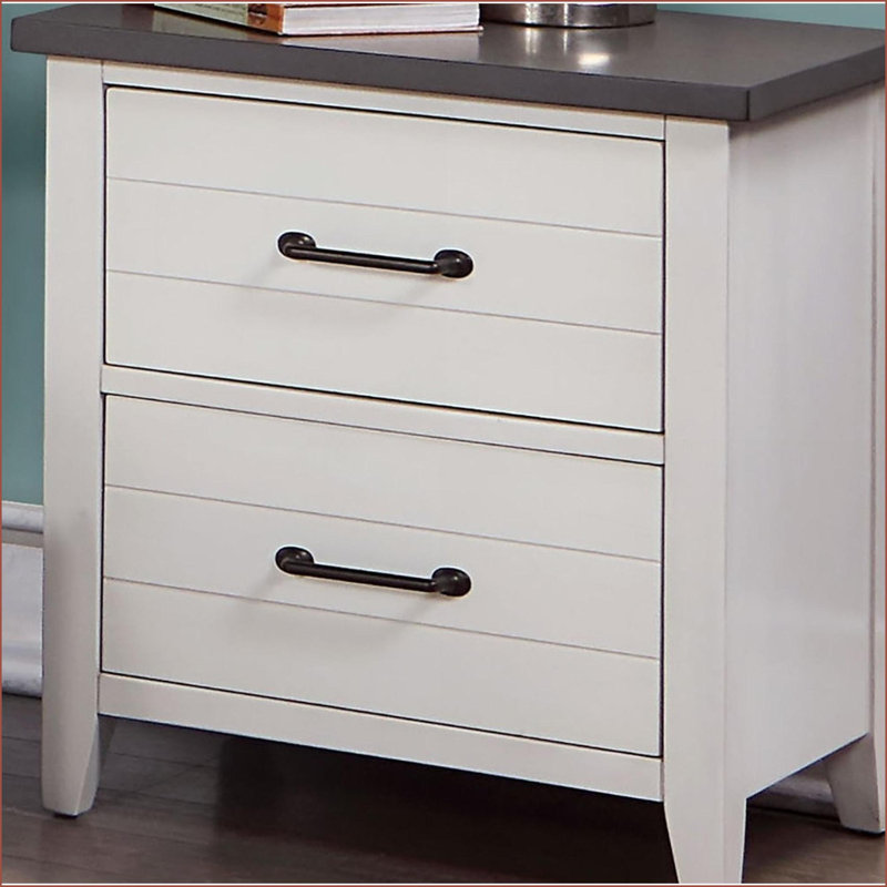 Two-Tone White/Gray Solid Wood 2-Drawer Bedroom Nightstand
