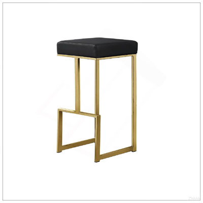 Ensemble de 2 tabourets de bar 31 po en simili cuir avec cadre en métal plaqué or, tabouret de comptoir sans dossier pour la salle à manger de cuisine, noir