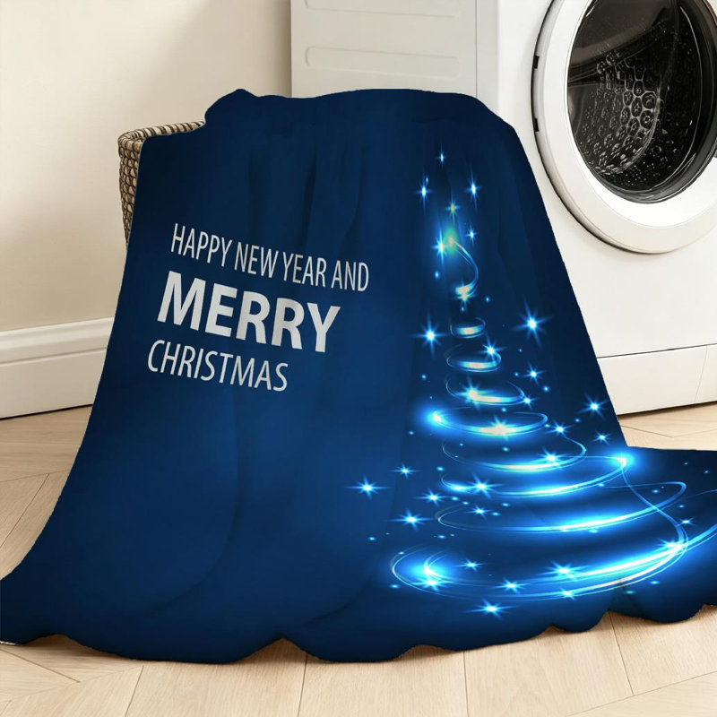 Jeté en flanelle bleue ultra douce, imprimé d'un seul côté clair de sapin de Noël, Jeté 40 po x 50 po