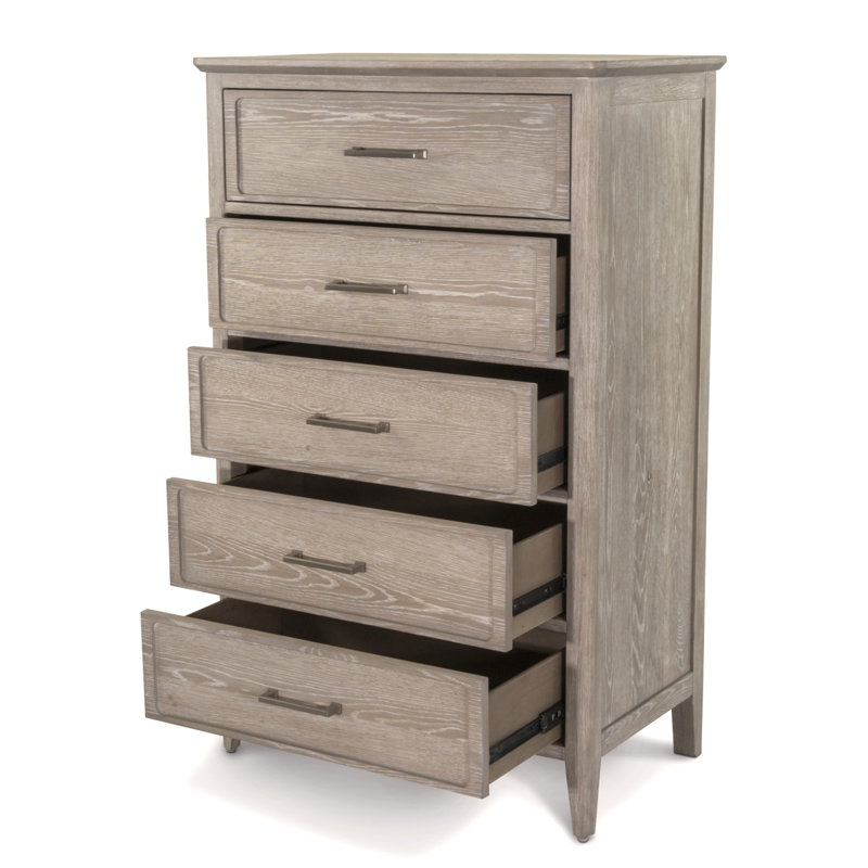 Commode 5 tiroirs Cape May - Finition bois flotté émaillé