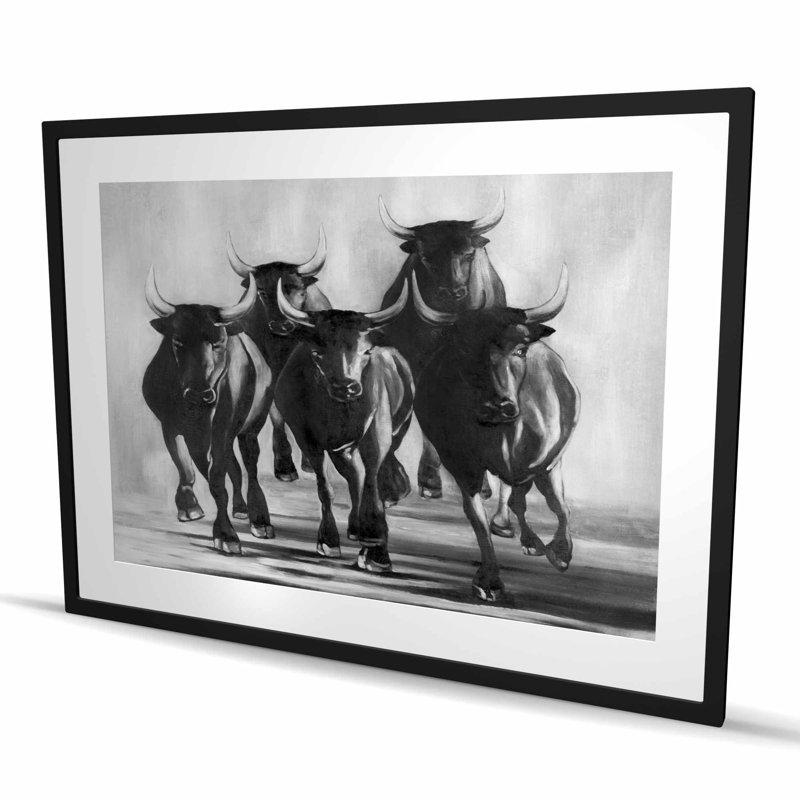 «Group of Bulls at Galops - Farm Farm», reproduction d'art encadrée, H 48 po x l 36 po, Noir