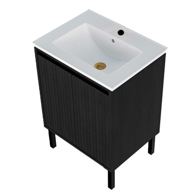 24'' Modern Bathroom Vanity - White Ceramic Sink - Soft-Close Door - Oak Finish