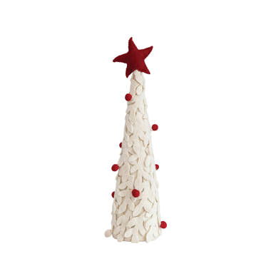 Handmade Wool Felt Tree with Sequins, Pom Poms and Wood Base The Holiday Aisle