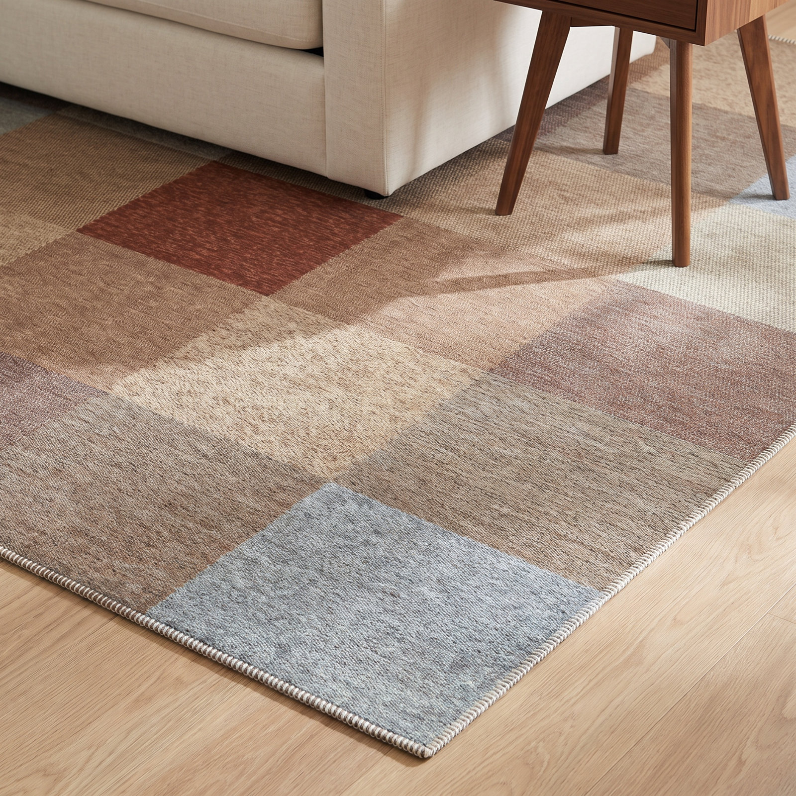 Clements Rust Blue Brown Geometric Rug, Rectangle 5'3" x 7'