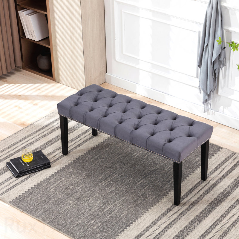Repose-pieds rembourré en tissu de velours, pour salle à manger, chambre à coucher et repose-pieds, Gris foncé