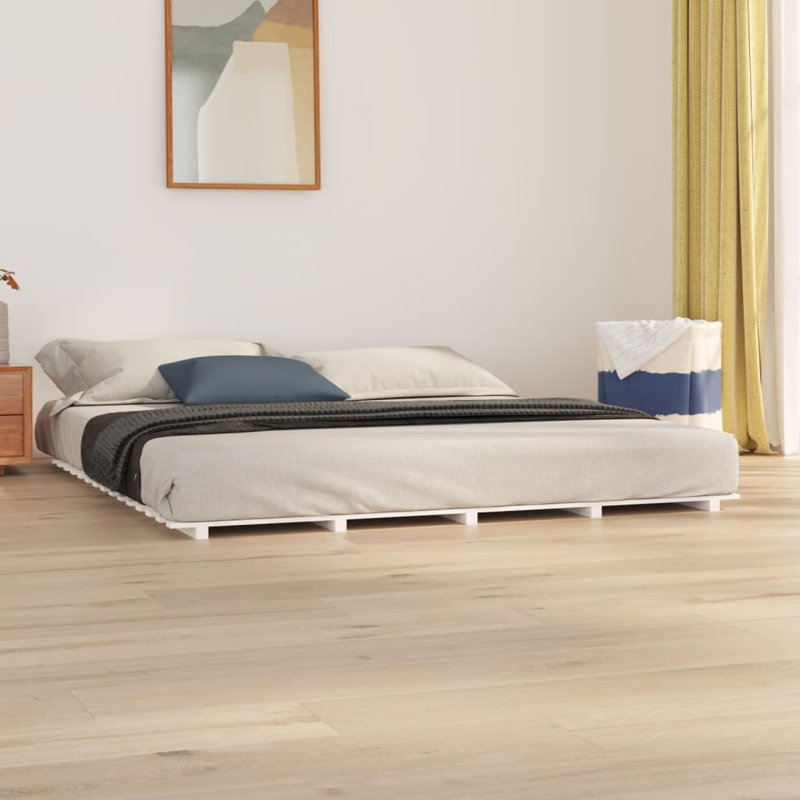 Lilyrae Solid Wood Bed, White, European Kingsize 160 x 200 cm