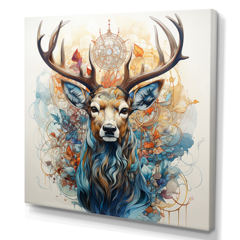 «Deer Abstracted Antler - Deer», reproduction d'art sur toile encadrée, Toile tendue, H 30 po x l 30 po x P 1 po