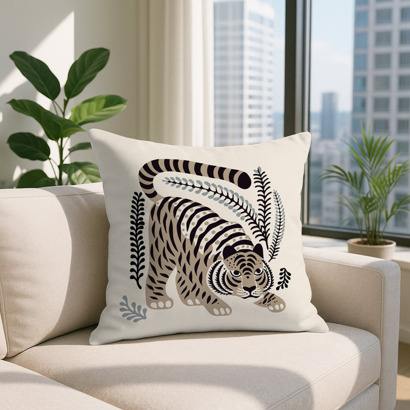Oreiller carré réversible Remo Tiger, Carré 19 po, Beige
