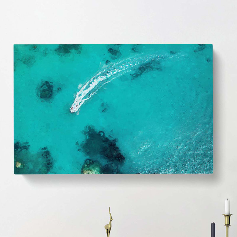 Boat Passing over the Ocean in Corfu Greece - Wrapped Canvas, 50cm H x 76cm W x 3cm D