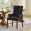 Chaise de salle à manger rembourrée en tissu de chenille avec pieds incurvés en bois massif - Élégante chaise club capitonnée pour la salle à manger, cuisine, paquet simple, noir