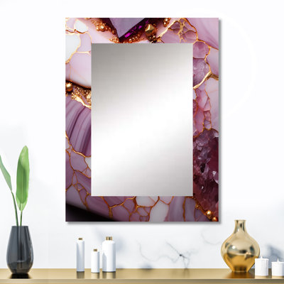 Rose et or agate de marbre rivière V - miroir mural décoratif fractal, miroir moderne, impression d'art en métal