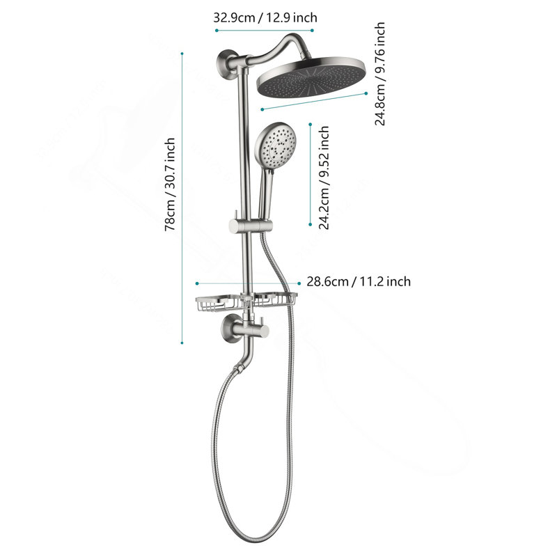 ShowerSpas Shower System, with 10" Rain Showerhead, 4-Function Hand Shower, Adjustable Slide Bar and Soap Dish