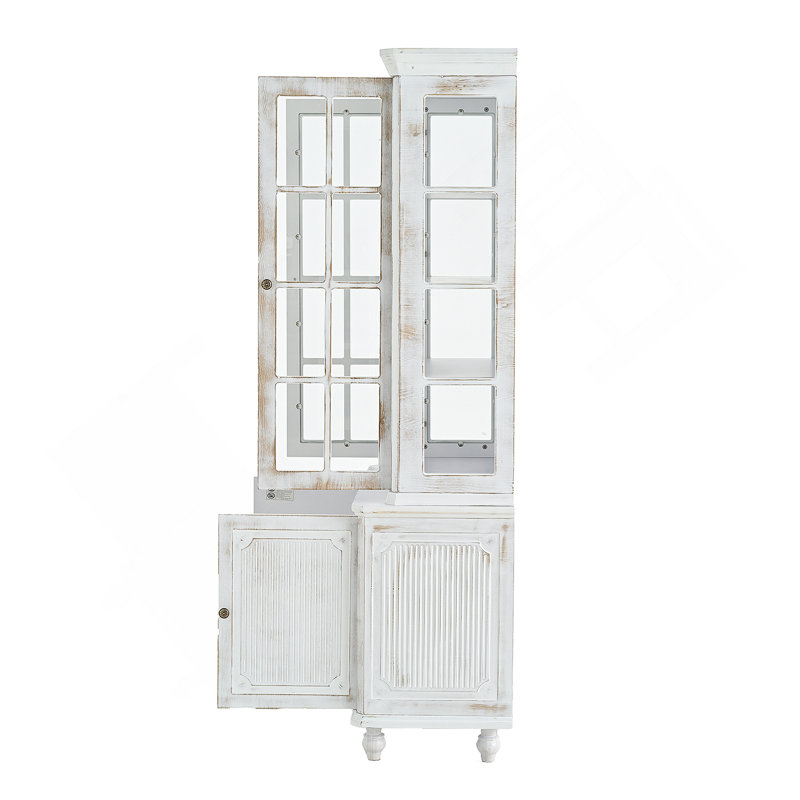 Vitrine rétro avec 18? Vue panoramique, tablettes réglables et poignée en laiton antique pour un rangement élégant