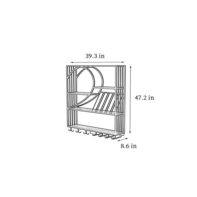 Iron side-guard wall-mounted wine rack, Gold, 47.2" H x 39.3" W x 8.6" D