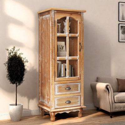 Armoire de rangement rustique en bois avec porte découpée décorative et tiroirs pour le salon ou la chambre à coucher