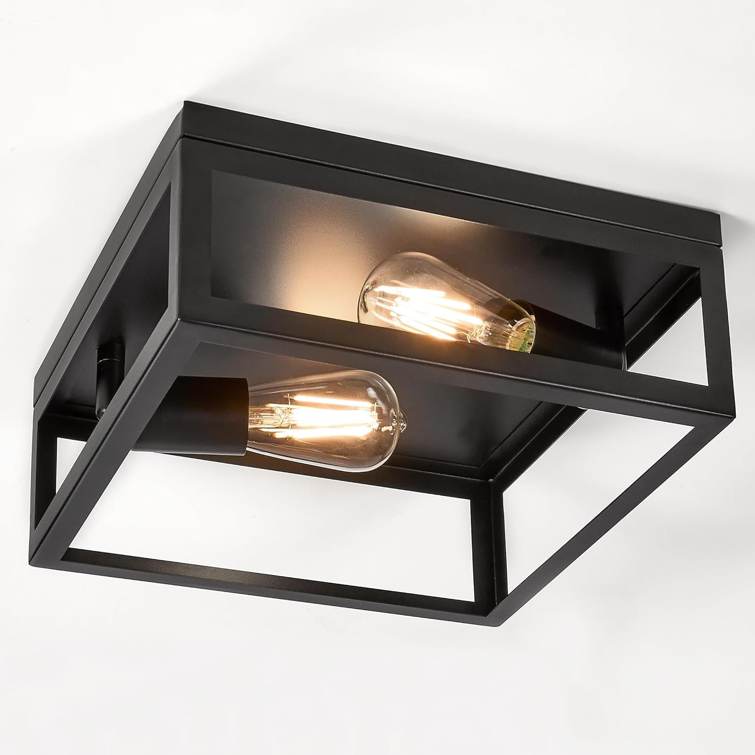 17 Stories Maxxima 2-Light Square Black Farmhouse Flush Mount Ceiling Light  Fixture, Indoor/Outdoor Use | Wayfair, image size:1500x1500