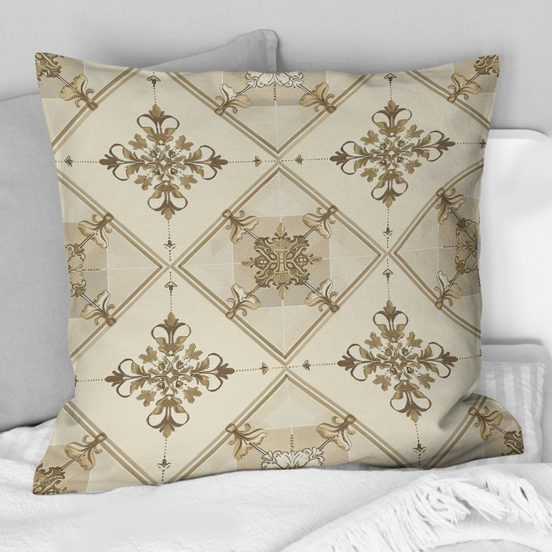 Ivory Cream Argyle Charm - Transitional Throw Pillow, 16" H x 16" W