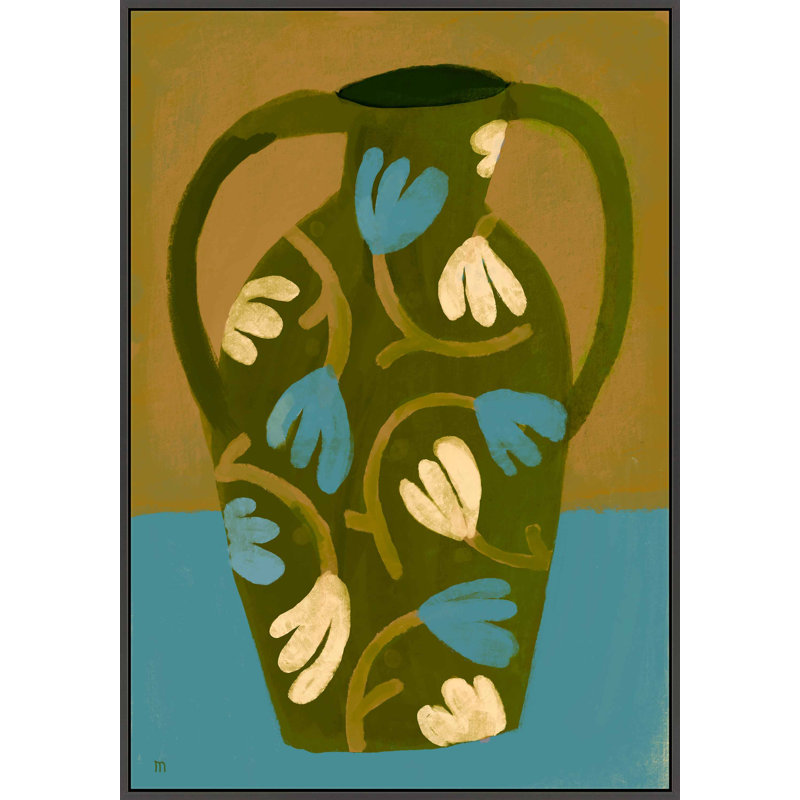 Green Vase Print by Marco Marella For Studio M, 50" H x 35" W x 1.25" D, Black Framed Canvas