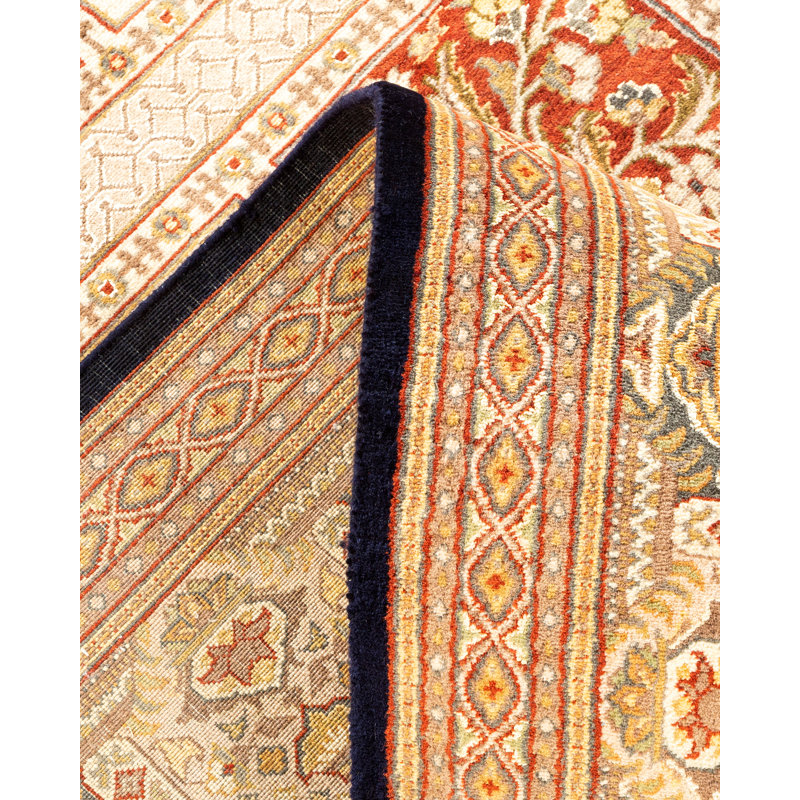 Tapis noir en laine noué à la main de conception unique 8 pi 3 po x 10 pi 4 po Hillar