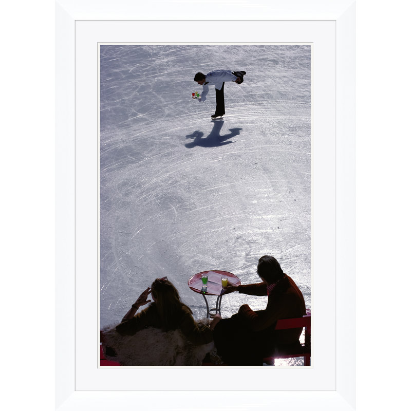 Skating Waiter Print by Slim Aarons, 41" H x 30" W x 1.5" D, White Single Picture Framed