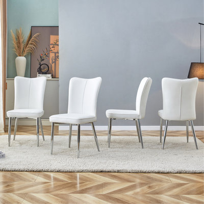 Chaises de salle à manger modernes et minimalistes, chaises de bureau. Sièges en polyuréthane blanc avec pieds en métal argenté. Convient aux restaurants, salons et bureaux