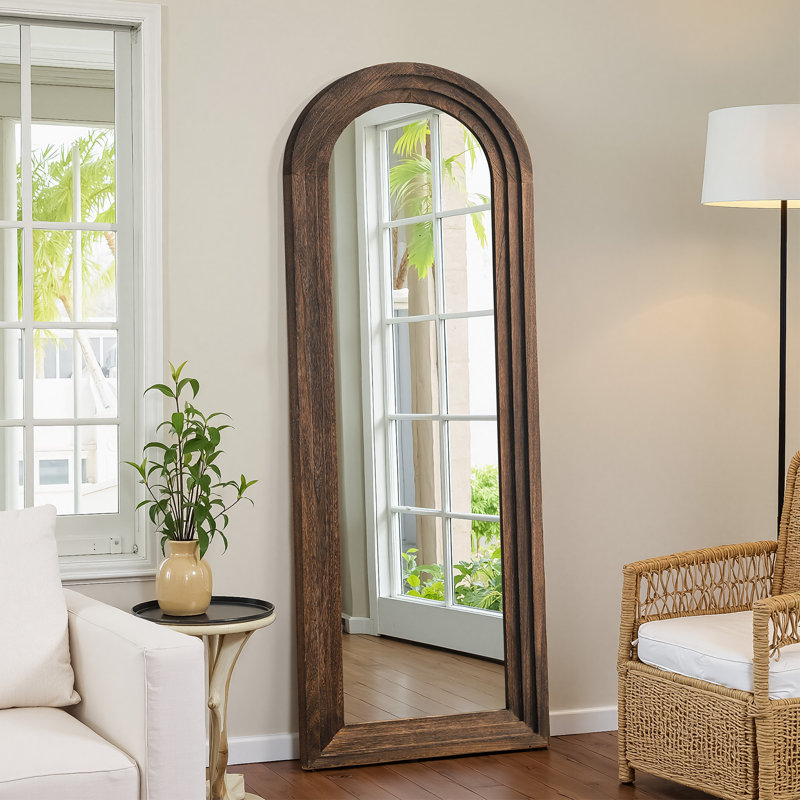 Ensemble de 2 miroirs muraux en bois massif Farmhouse Arch, H 1 po x l 64 po x P 1 po, Bois brun foncé