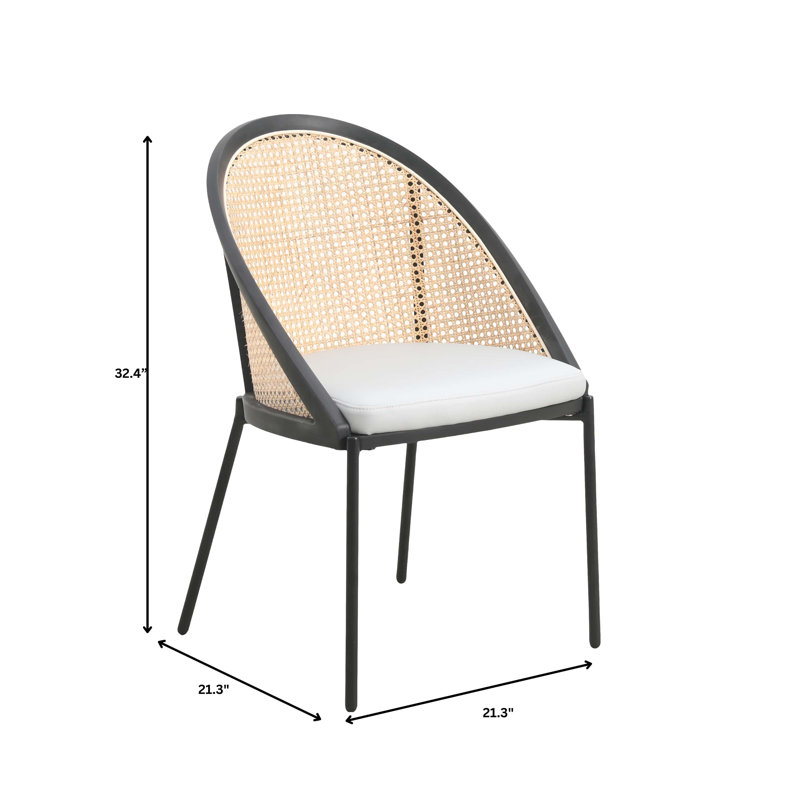 Light Grey Upholstered Side Chair with Cane Back and Metal Legs