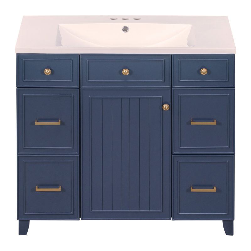 Ensemble de meuble-lavabo avec lavabo 36 po, lavabo simple, meuble-lavabo avec porte à fermeture douce et tiroir 36 po, Doré