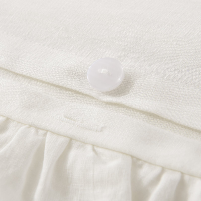 King Size Off-White Linen Ruffled Duvet Cover Set