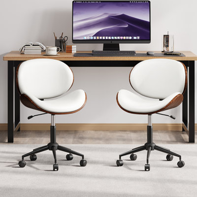 Lorolla Ergonomic Home Office Desk Chairs x 2, Modern Mid-Century Armless Chair with PU Leather/Bentwood/360Â°Swivel Wheels/Seat Height Adjustable for -  George Oliver, CBA7697ACB5A4F80B6C65D5A67A49F7E