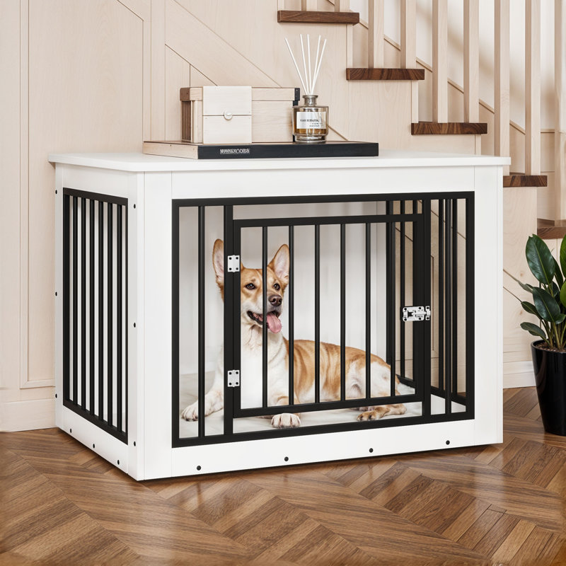 Caisse en bois pour chien, table de chevet avec verrou, H 26,8 po x l 38,2 po x P 24 po, Blanc