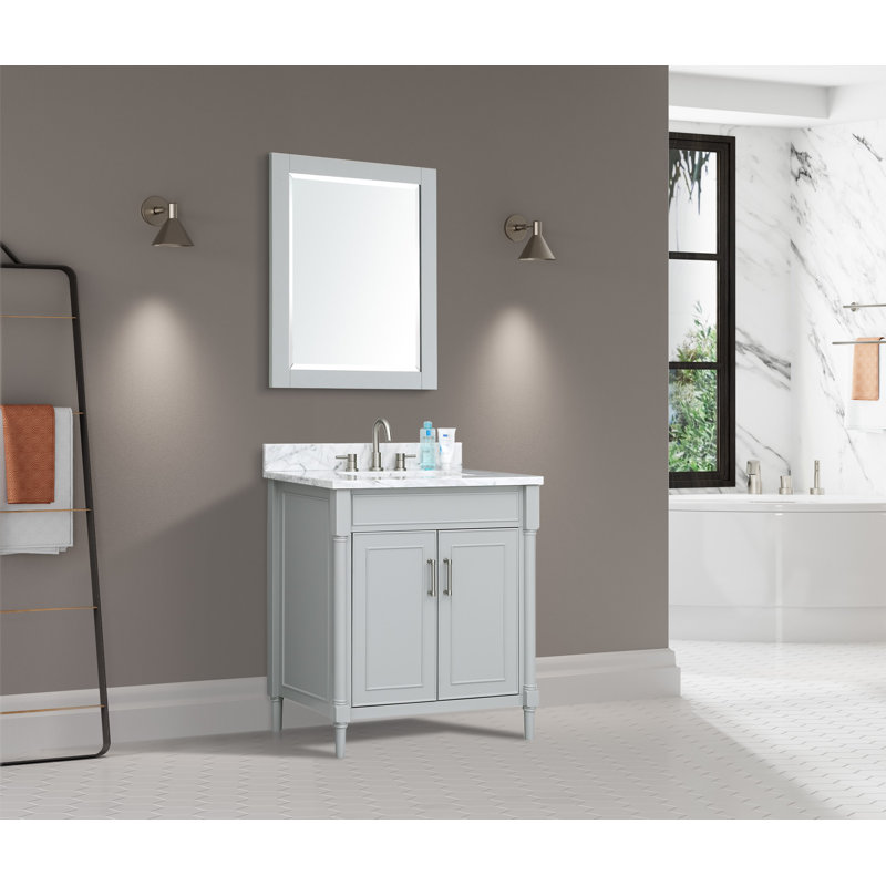 Light Gray Freestanding Single Vanity with Carrara Marble Top