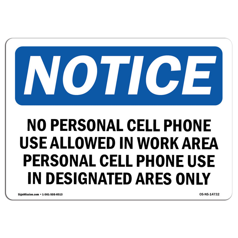 Avis de l'OSHA - interdiction d'utiliser le téléphone cellulaire dans le bureau, H 24 po x l 18 po x P 0,1 po