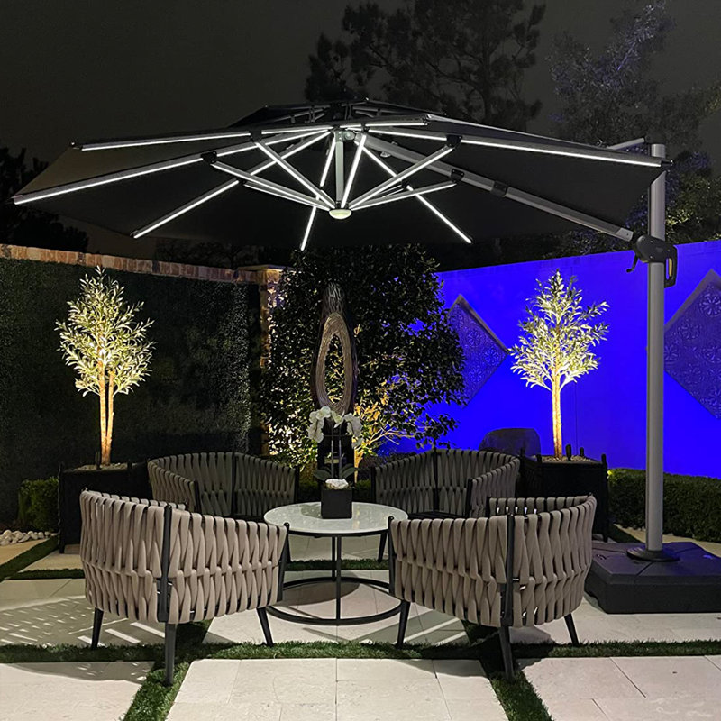 Lillehammer 144'' Lighted Cantilever Umbrella, Black