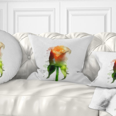 Coussin décoratif à imprimé floral rose jaune