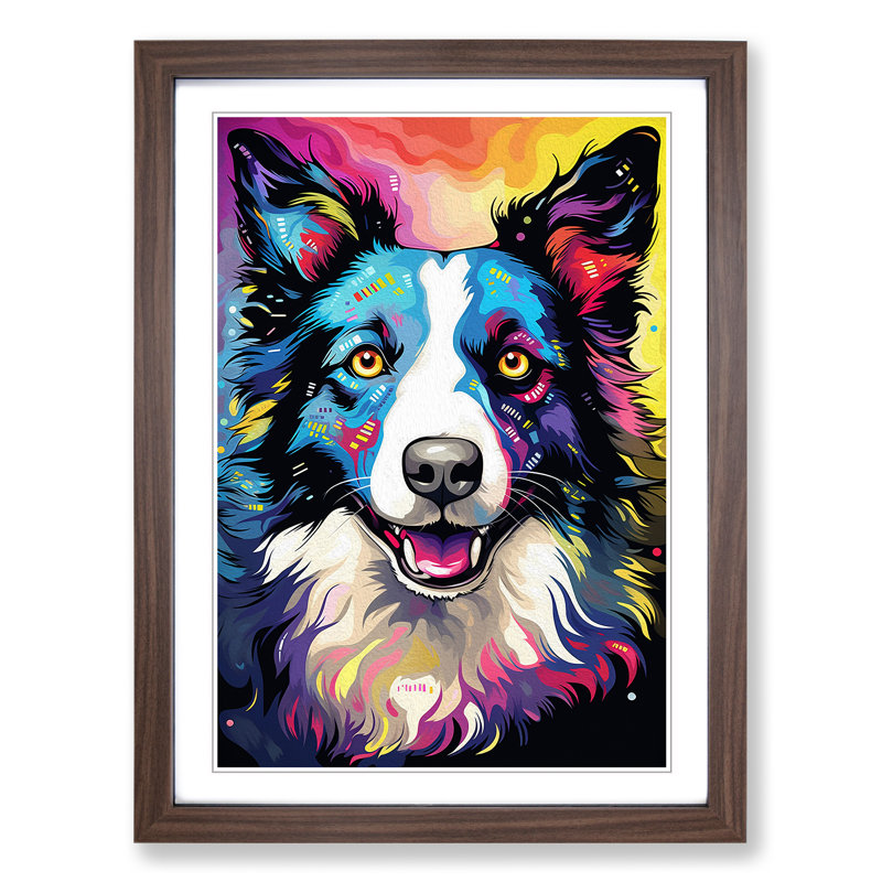 Border Collie Modern - Framed Print, Walnut Framed, 34cm H x 25cm W x 2cm D