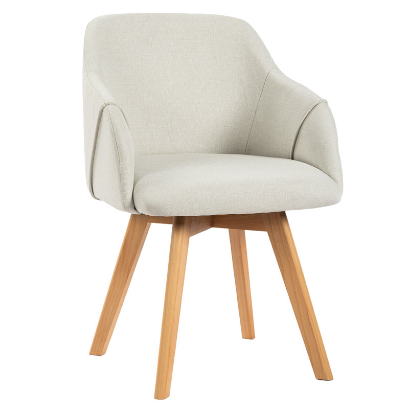 Beige Linen Upholstered Swivel Side Chair with Beech Wood Legs, Set of 2