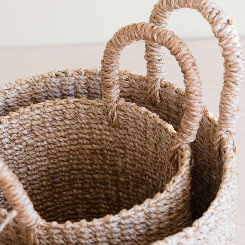 Natural Cylinder Tabletop Basket with Handles, nested set of 2