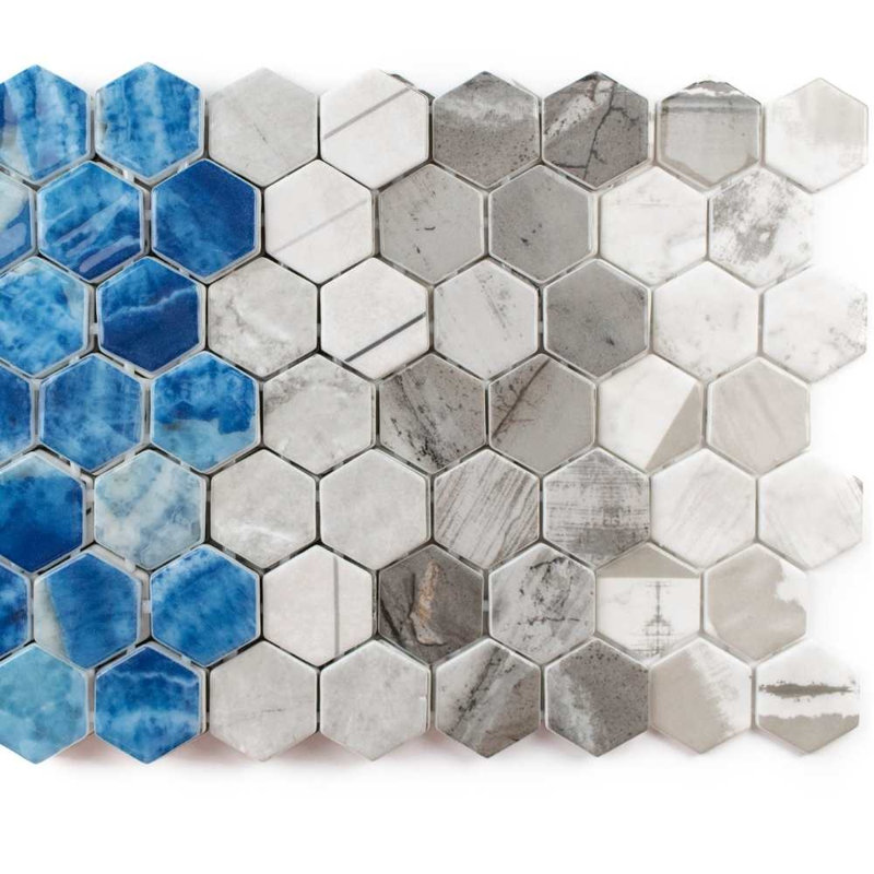 Eterna Hexx 2" x 2" Glass Mosaic Floor and Wall Tile, Gris