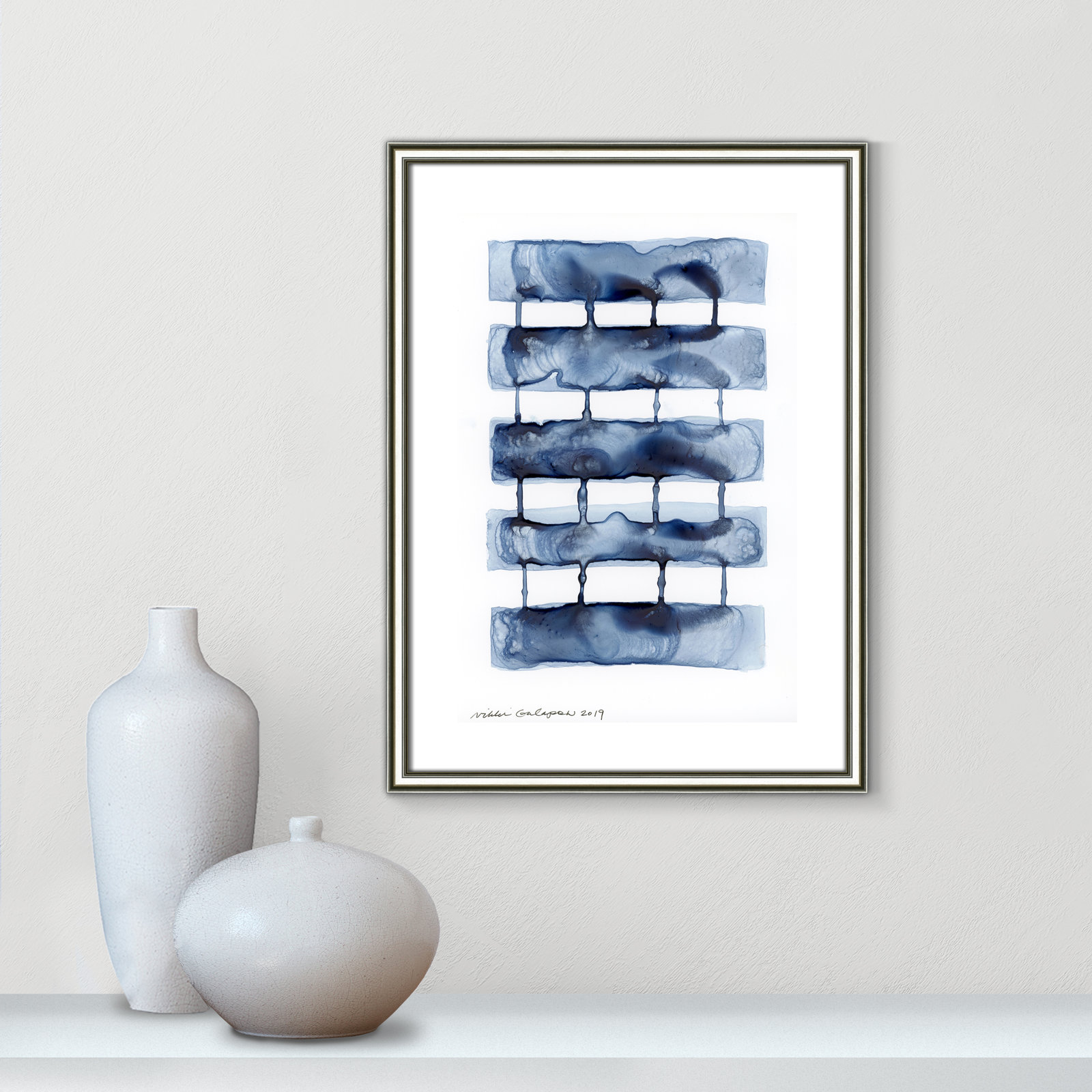 Gareth "Stitched Together I" Print by Nikki Galapon, 23" H x 17" W x 0.88" D, Silver Framed Paper