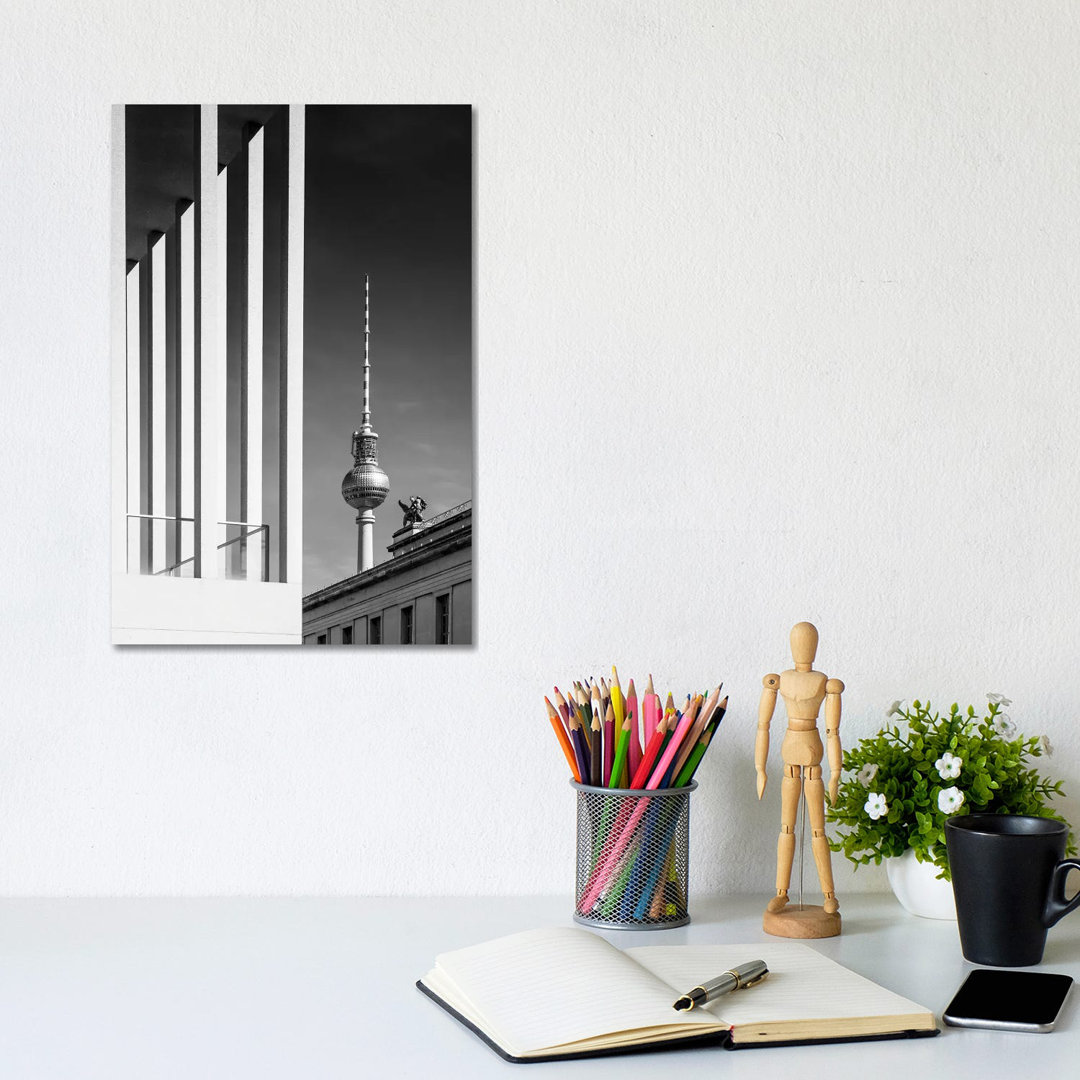 Berlin Monochrome Television Tower by Melanie Viola - Wrapped Canvas Print