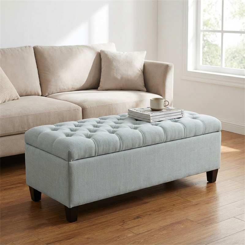 50.25" Storage Ottoman Bench - Baby Blue Storage Bench End Of Bed With Safety Hinges, Baby Blue